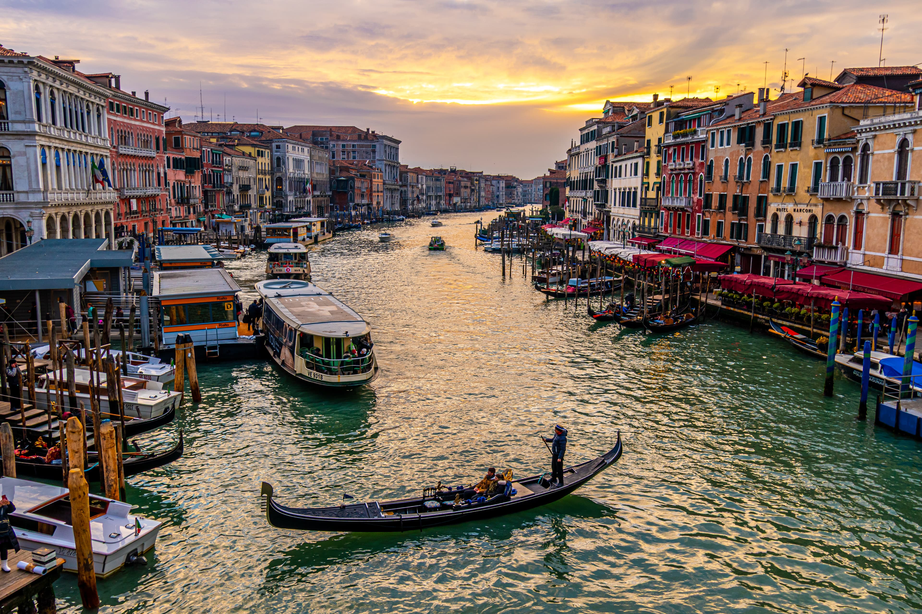 Grand Canal Venice at sunset with gondola